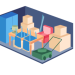 A cartoon image of a room filled with products with a transparent background